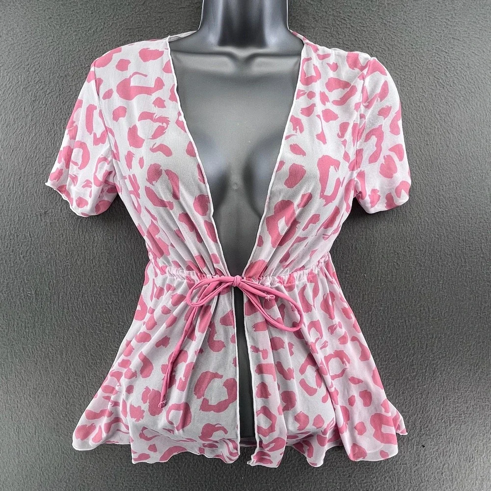 Girls Swim Cover Up Pink Leopard Mesh 11Y Y2K Beach Aesthetic